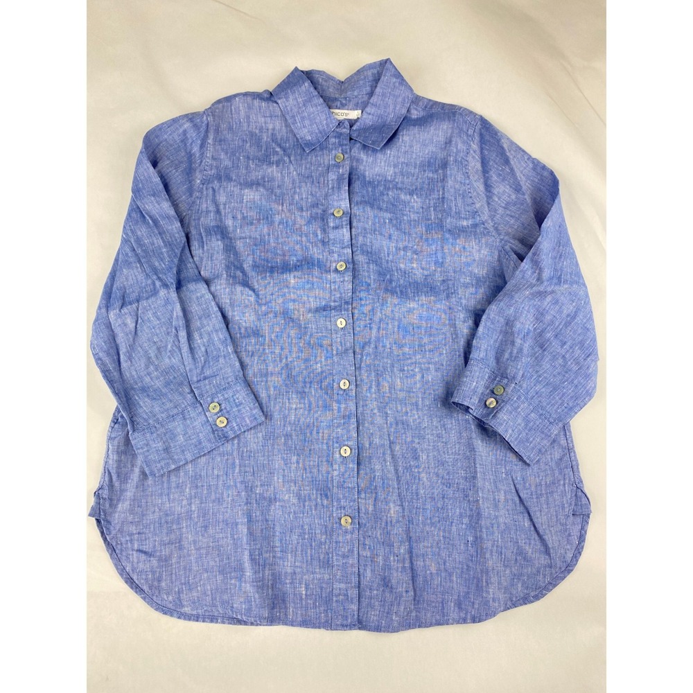 NWT Chicos 100% Linen Shirt Women's Chicos Size 1 (US 8) Blue No Iron
